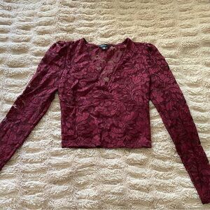 Dynamite Lace Long-sleeve Blouse - Burgundy/Maroon